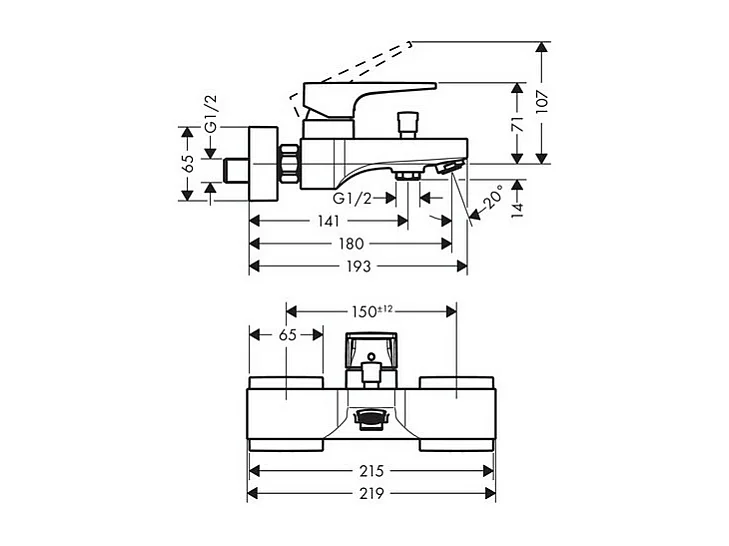 Mitigeur bain douche mécanique poignée étrier HANSGROHE Metropol chromé