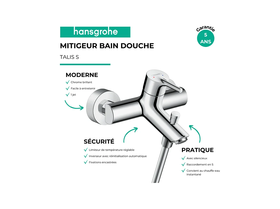 Mitigeur bain douche mécanique HANSGROHE Talis S chromé