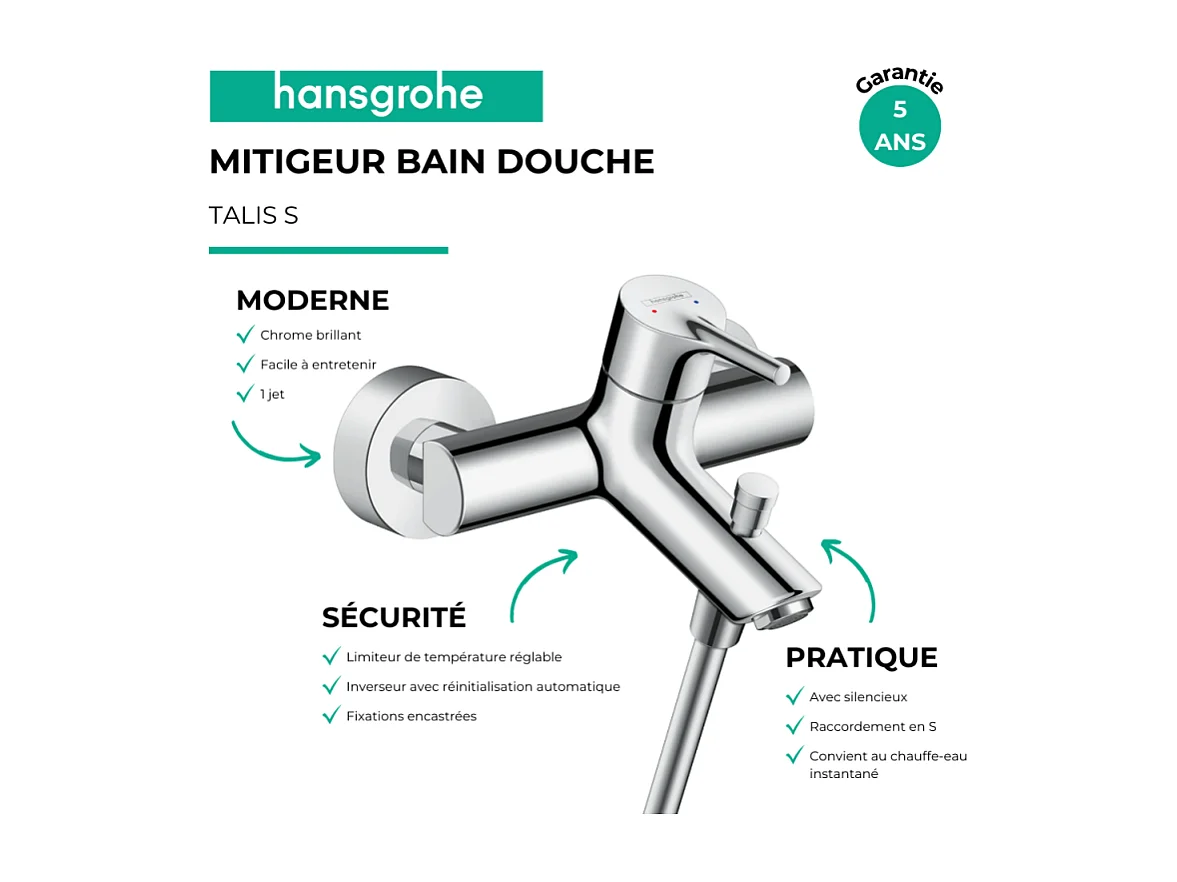 HANSGROHE Talis S mezclador mecánico de baño y ducha cromado