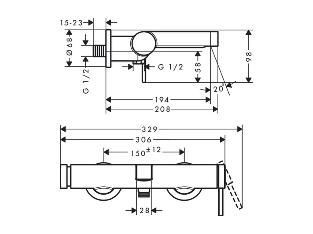 Mitigeur bain douche mécanique HANSGROHE Finoris noir mat