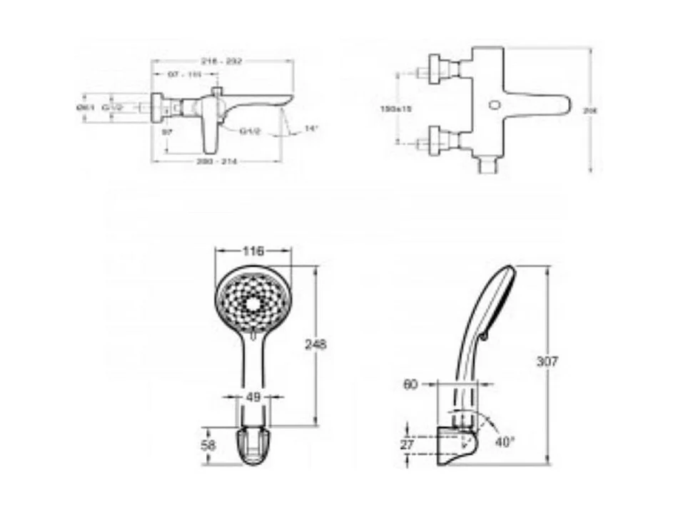 Jacob Delafon - Ensemble Mitigeur Bain Douche mécanique mural ALEO + avec douchette et flexible Awaken