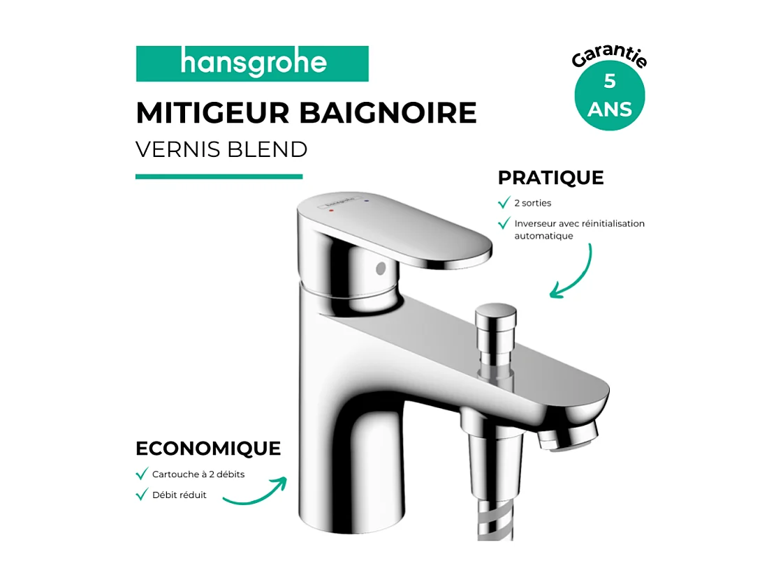 Mitigeur baignoire mécanique HANSGROHE Vernis Blend C2 chromé