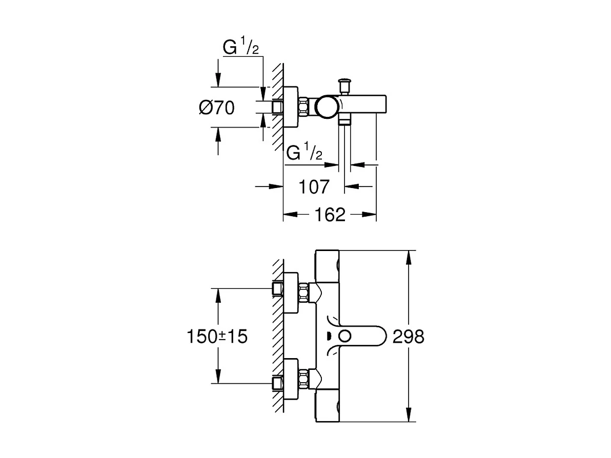 GROHE Mitigeur bain douche Precision Get avec douchette 1jet Vitalio Joy Cube et flexible 200cm