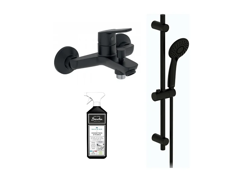 Ensemble bain douche avec mitigeur mécanique mural JACOB DELAFON Aimé noir + nettoyant