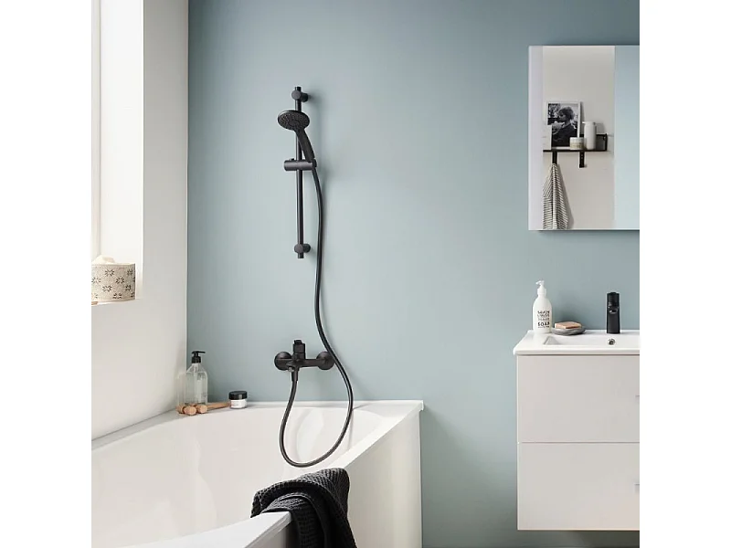 Ensemble bain douche avec mitigeur mécanique mural JACOB DELAFON Aimé noir + nettoyant