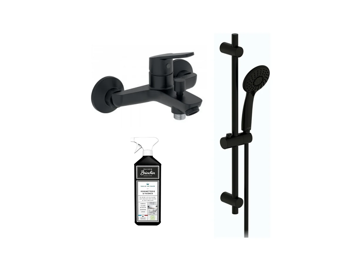 Ensemble bain douche avec mitigeur mécanique mural JACOB DELAFON Aimé noir + nettoyant