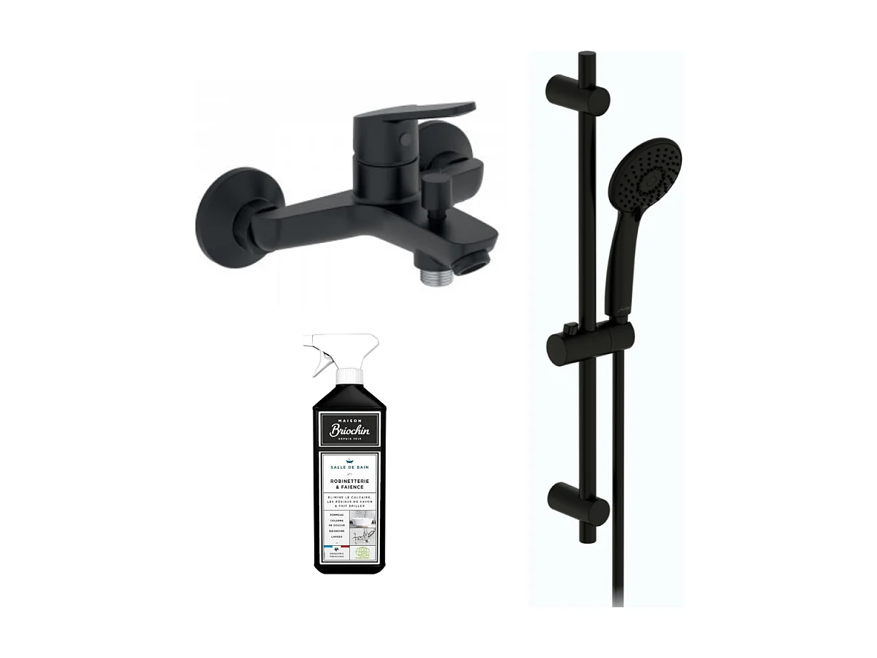Ensemble bain douche avec mitigeur mécanique mural JACOB DELAFON Aimé noir + nettoyant