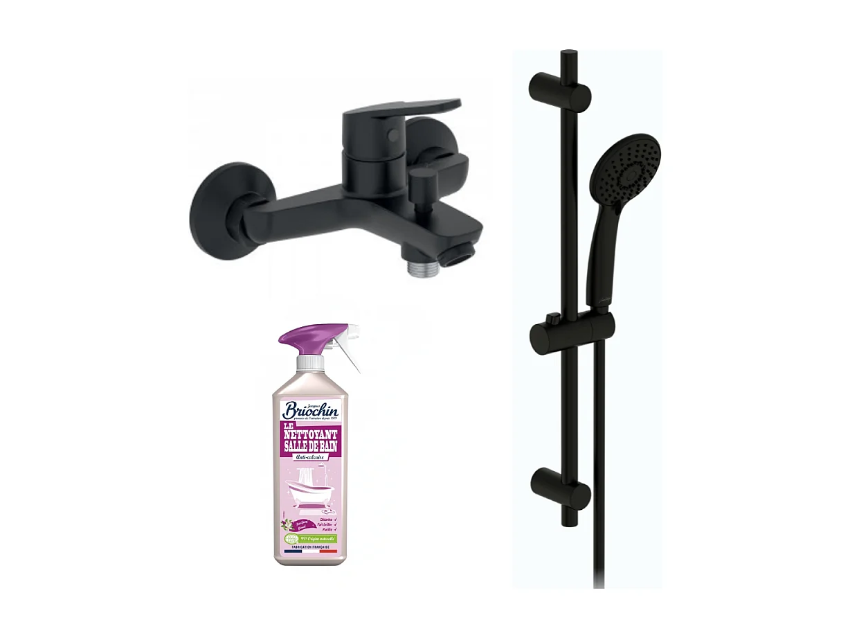 Ensemble bain douche avec mitigeur mécanique mural JACOB DELAFON Aimé noir + nettoyant