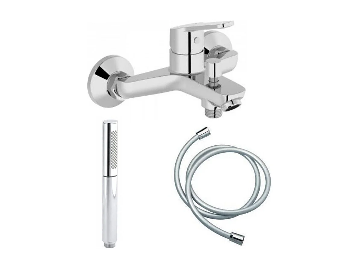 Mitigeur bain-douche Jacob Delafon Aimé chrome + Douchette Shift Ellipse 2 jets + Flexible lisse anti-torsion 1600