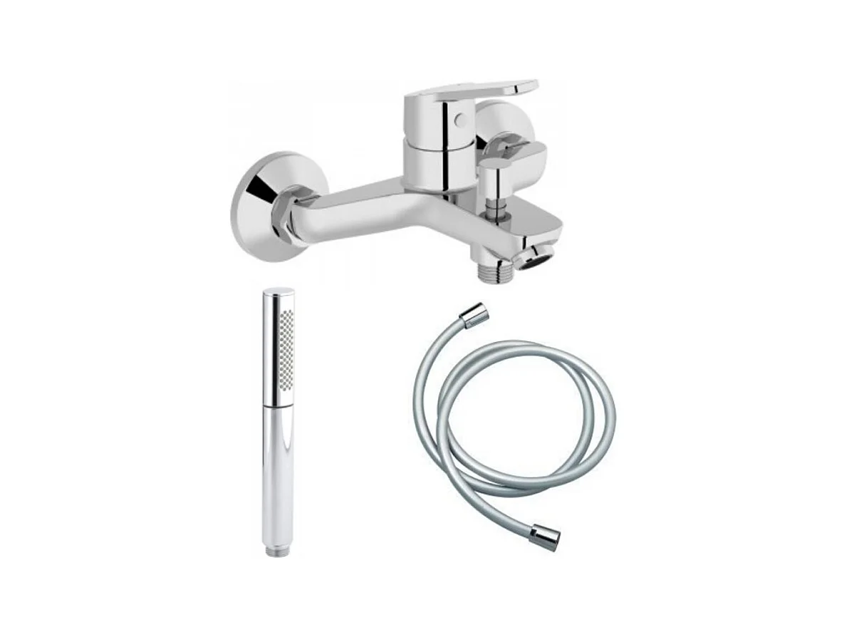Mitigeur bain-douche Jacob Delafon Aimé chrome + Douchette Shift Ellipse 2 jets + Flexible lisse anti-torsion 1600
