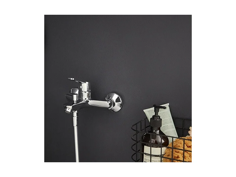 Mitigeur bain-douche Jacob Delafon Aimé chrome + Douchette Shift Ellipse 2 jets + Flexible lisse anti-torsion 1600