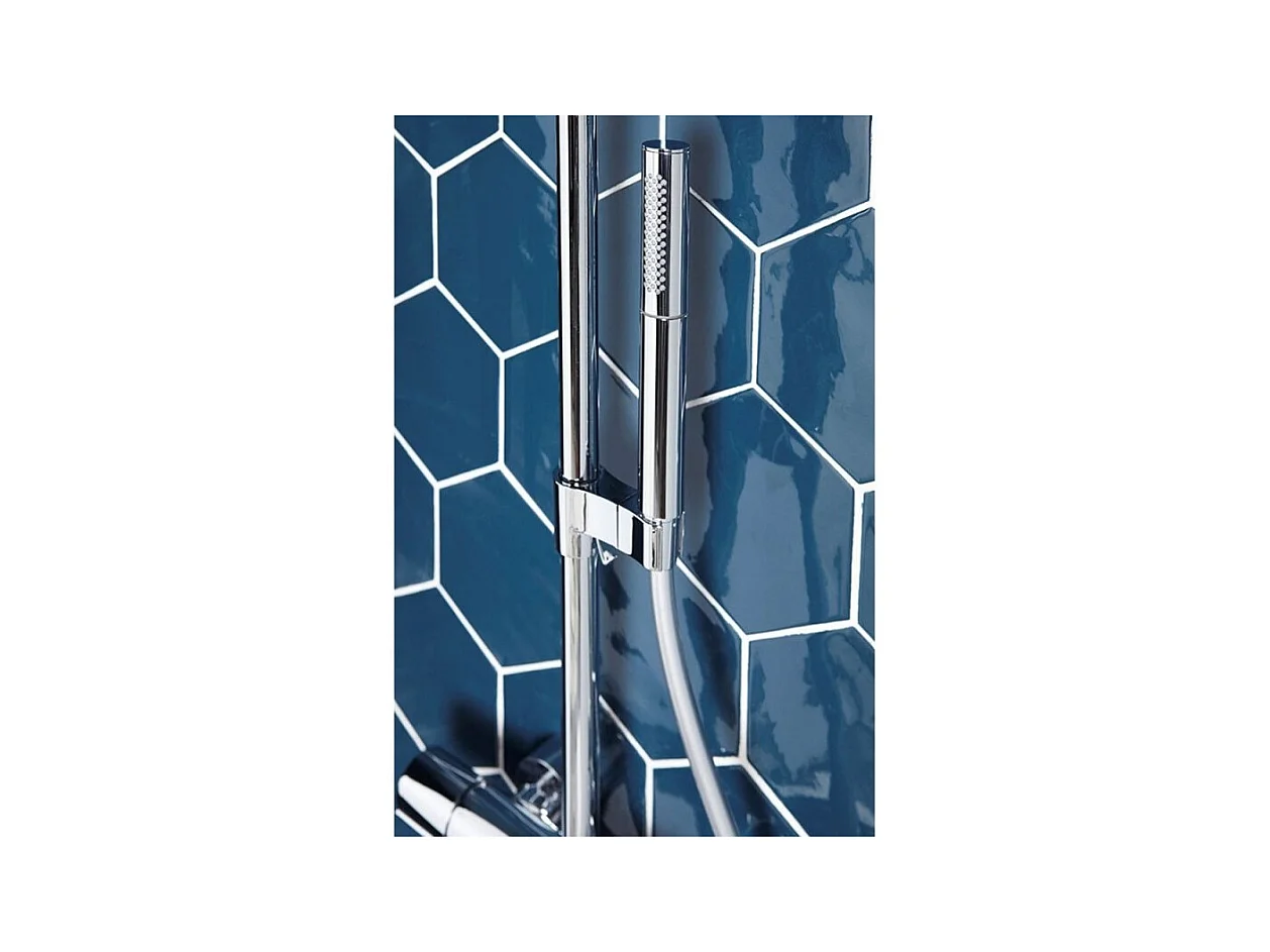 Mitigeur bain-douche Jacob Delafon Aimé chrome + Douchette Shift Ellipse 2 jets + Flexible lisse anti-torsion 1600