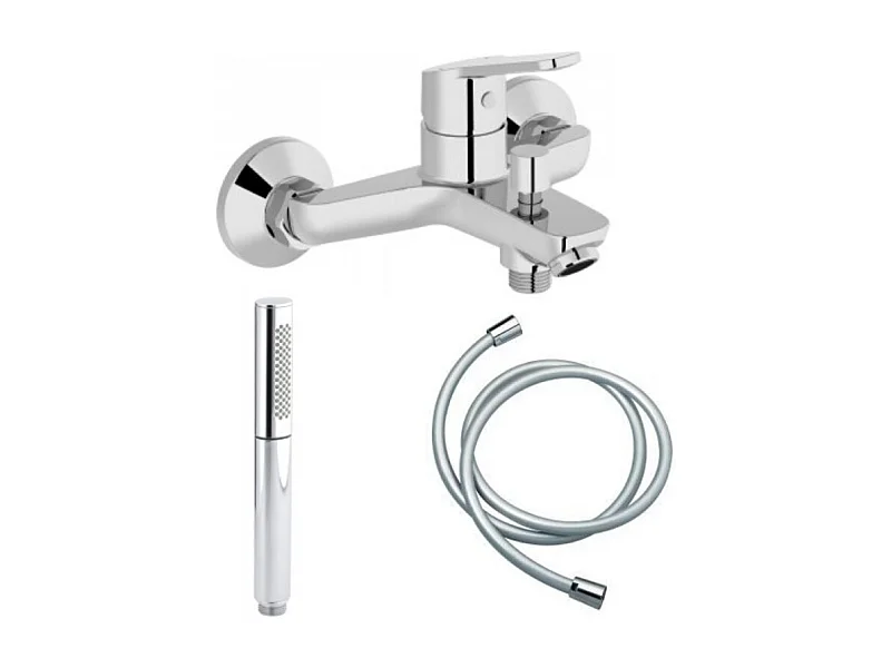 Mitigeur bain-douche Jacob Delafon Aimé chrome + Douchette Shift Ellipse 2 jets + Flexible lisse anti-torsion 1600