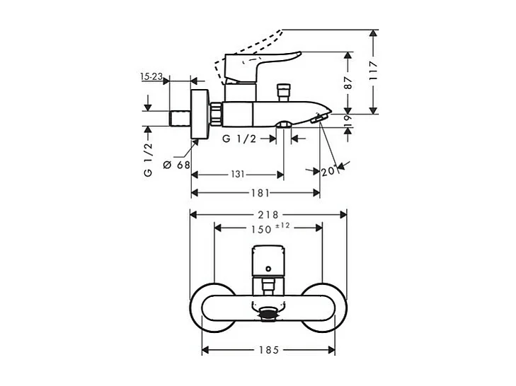 HANSGROHE Metris mezclador de ducha de baño mecánico cromado