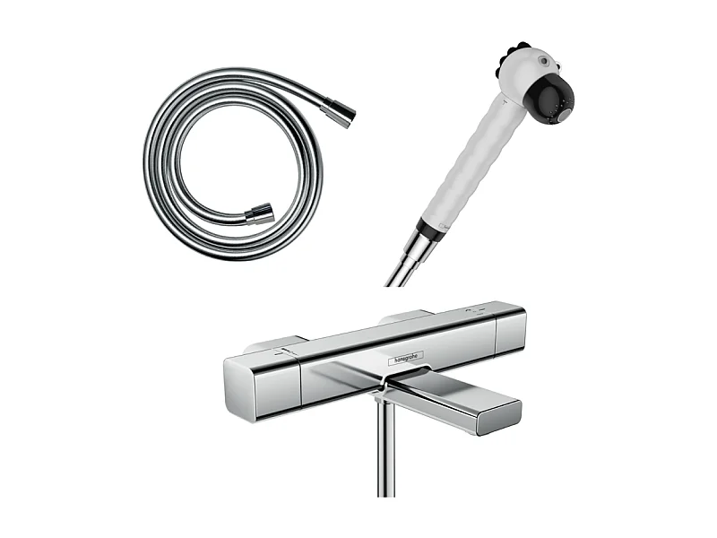 Mitigeur bain douche Ecostat E HANSGROHE + pommeau Jocolino zebre + flexible Isiflex 160 cm