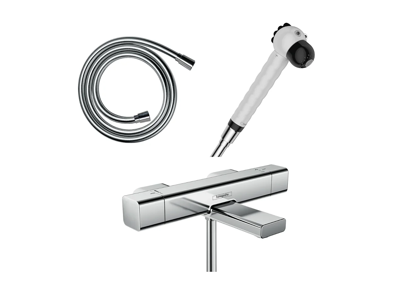 Mitigeur bain douche Ecostat E HANSGROHE + pommeau Jocolino zebre + flexible Isiflex 160 cm