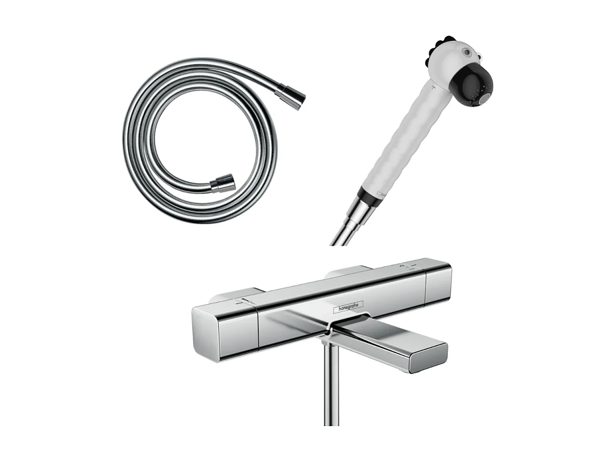 Mitigeur bain douche Ecostat E HANSGROHE + pommeau Jocolino zebre + flexible Isiflex 160 cm