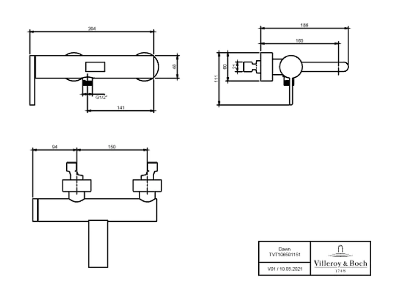 Mitigeur bain douche mécanique VILLEROY ET BOCH Dawn Noir mat