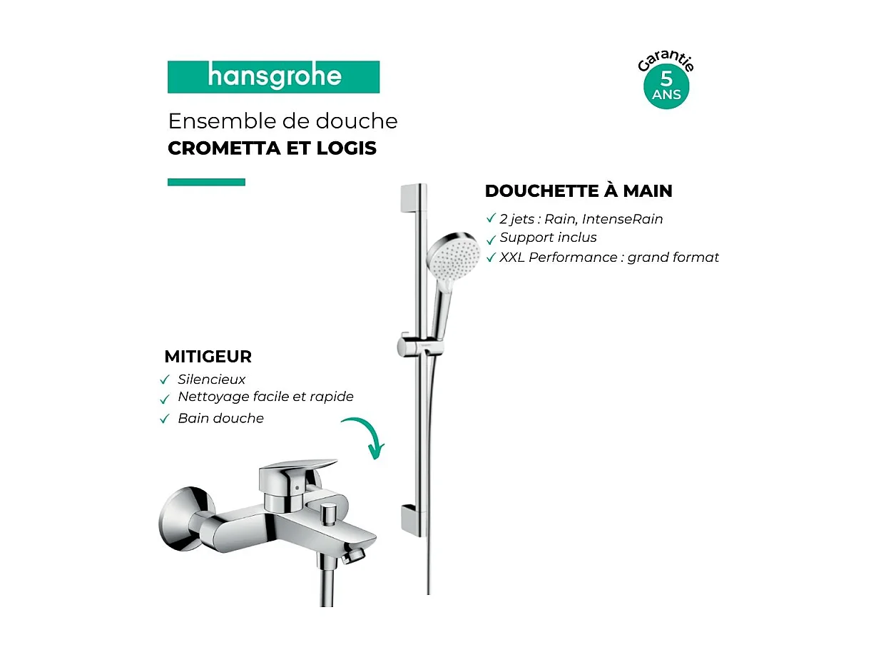 Ensemble douche HANSGROHE Crometta + Mitigeur bain douche Logis