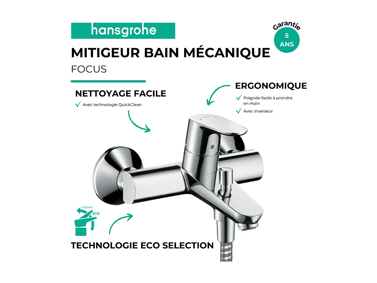 Mitigeur baignoire mécanique HANSGROHE Focus C2 chromé