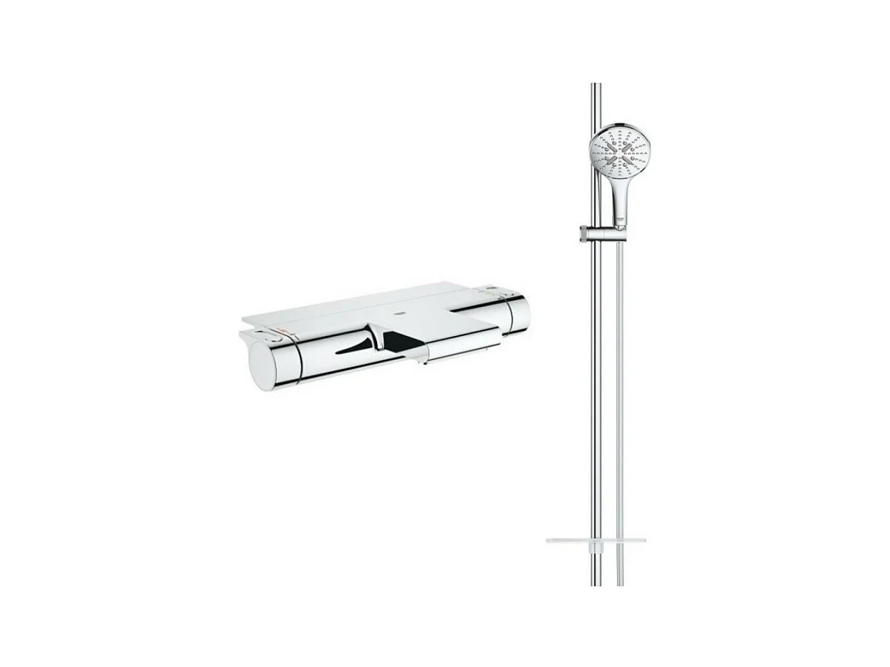 Grohe - Robinet bain thermostatique avec tablette Grohtherm + Ensemble de douche Rainshower
