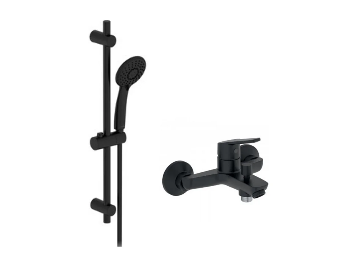Pommeau douche 3 jets + mitigeur bain douche mural + barre douche + flexible JACOB DELAFON Aimé noir