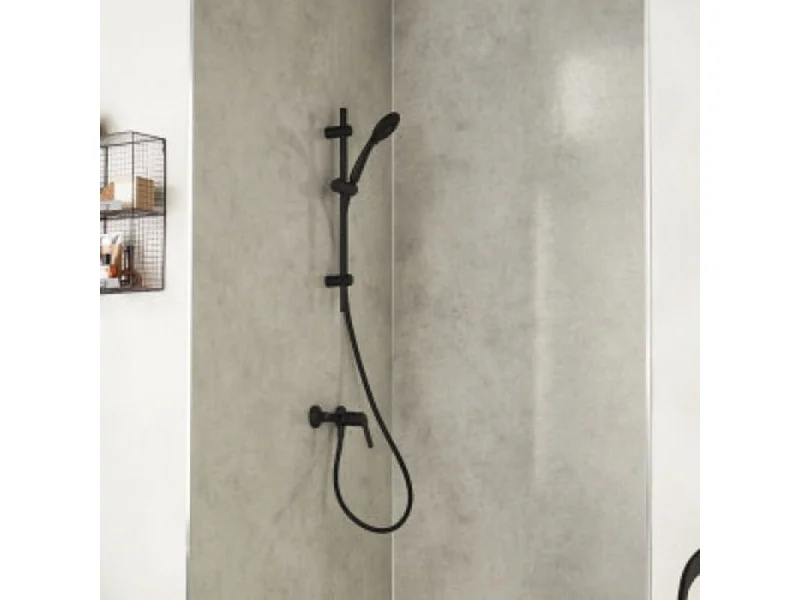 Pommeau douche 3 jets + mitigeur bain douche mural + barre douche + flexible JACOB DELAFON Aimé noir