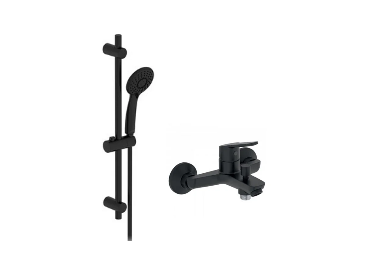 Pommeau douche 3 jets + mitigeur bain douche mural + barre douche + flexible JACOB DELAFON Aimé noir