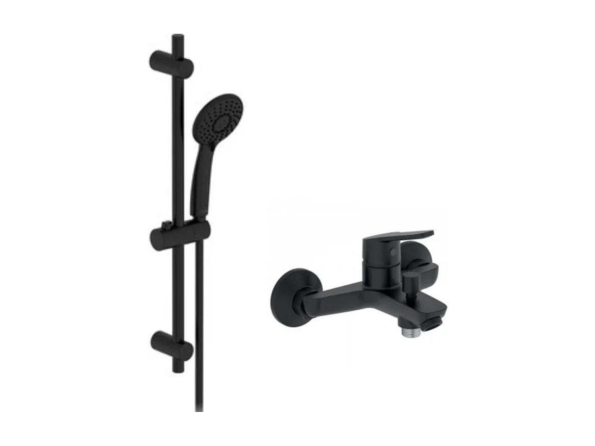 Pommeau douche 3 jets + mitigeur bain douche mural + barre douche + flexible JACOB DELAFON Aimé noir