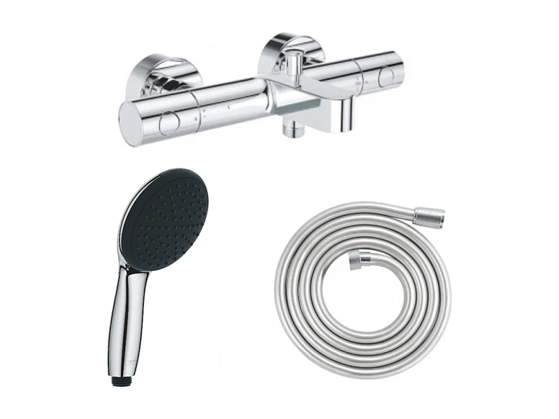 Pack mitigeur bain douche thermostatique GROHE Precision Get +  Douchette GROHE Vitalio Start 100 + Flexible 2000