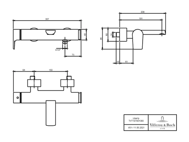 Mitigeur bain douche mécanique VILLEROY ET BOCH Liberty Chrome