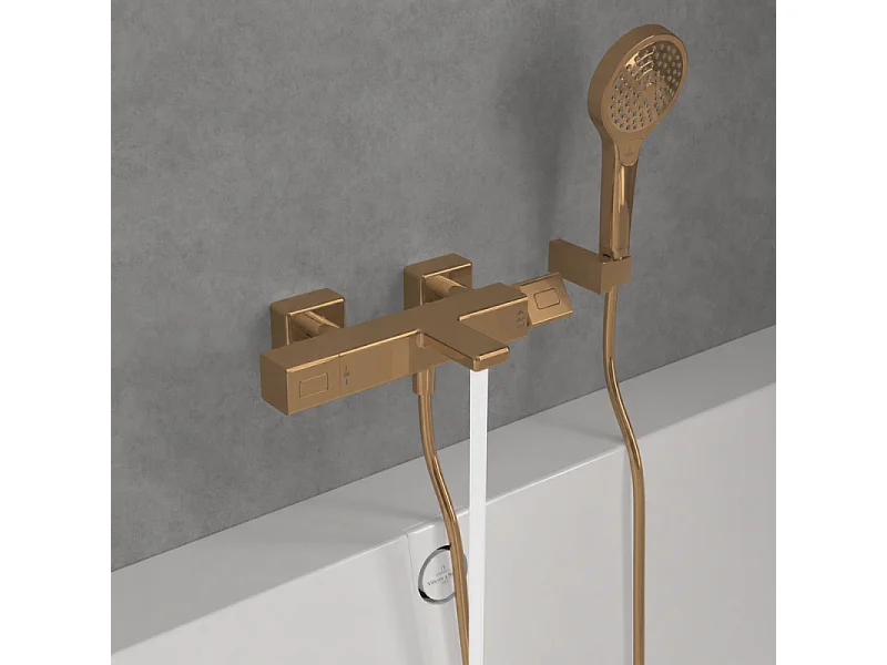 Mezclador termostático para bañera y ducha VILLEROY ET BOCH Universal Grifería cuadrado Oro Cepillado