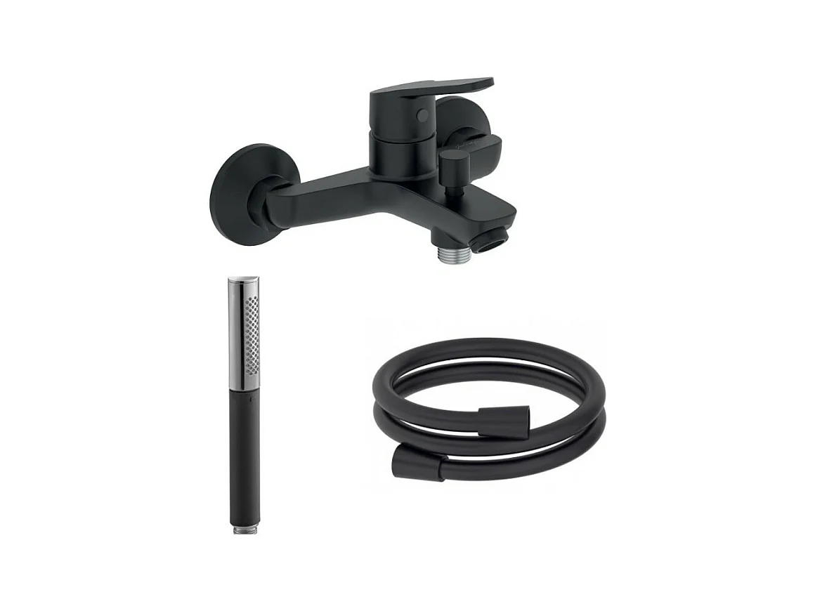 JACOB DELAFON Douchette stick Shift Ellipse noir et chrome avec mitigeur bain douche et flexible lisse anti-torsion Noir