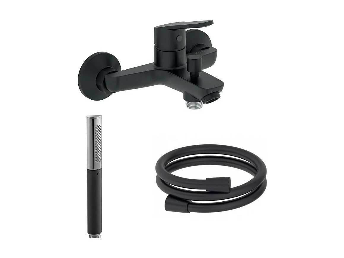JACOB DELAFON Douchette stick Shift Ellipse noir et chrome avec mitigeur bain douche et flexible lisse anti-torsion Noir