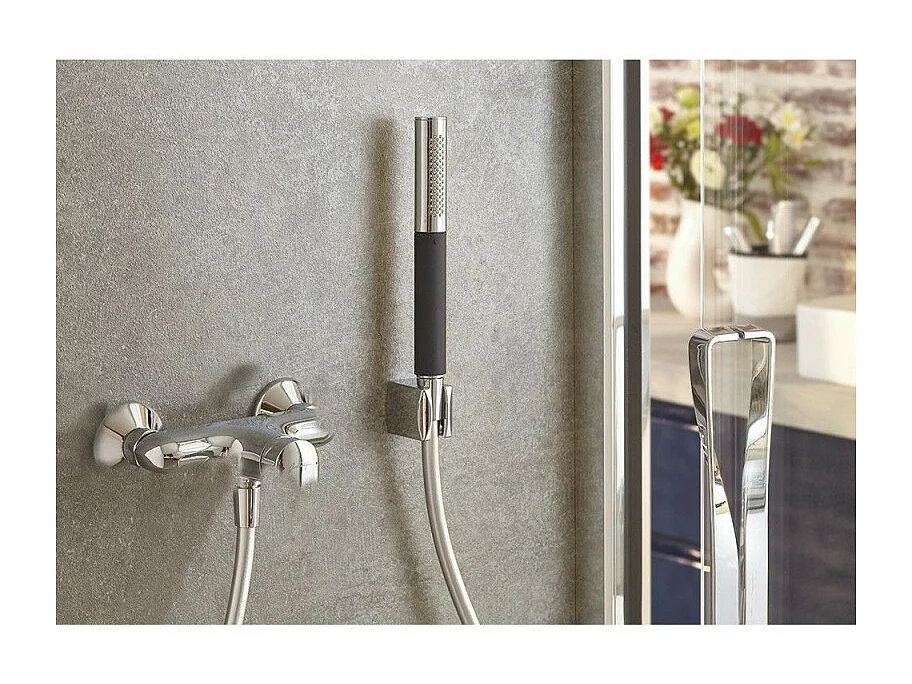 JACOB DELAFON Douchette stick Shift Ellipse noir et chrome avec mitigeur bain douche et flexible lisse anti-torsion Noir