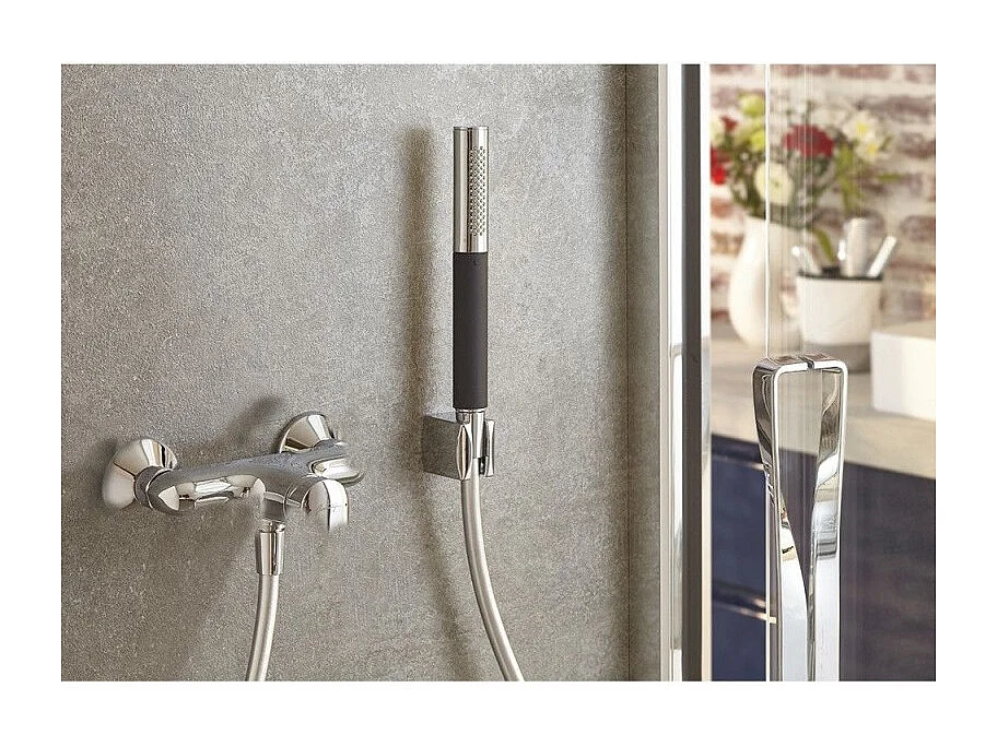 JACOB DELAFON Douchette stick Shift Ellipse noir et chrome avec mitigeur bain douche et flexible lisse anti-torsion Noir