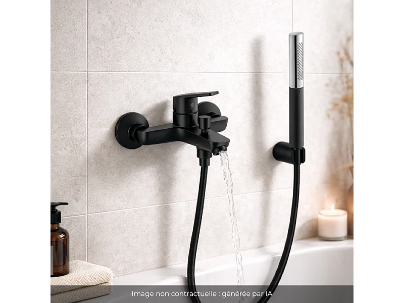 JACOB DELAFON Douchette stick Shift Ellipse noir et chrome avec mitigeur bain douche et flexible lisse anti-torsion Noir