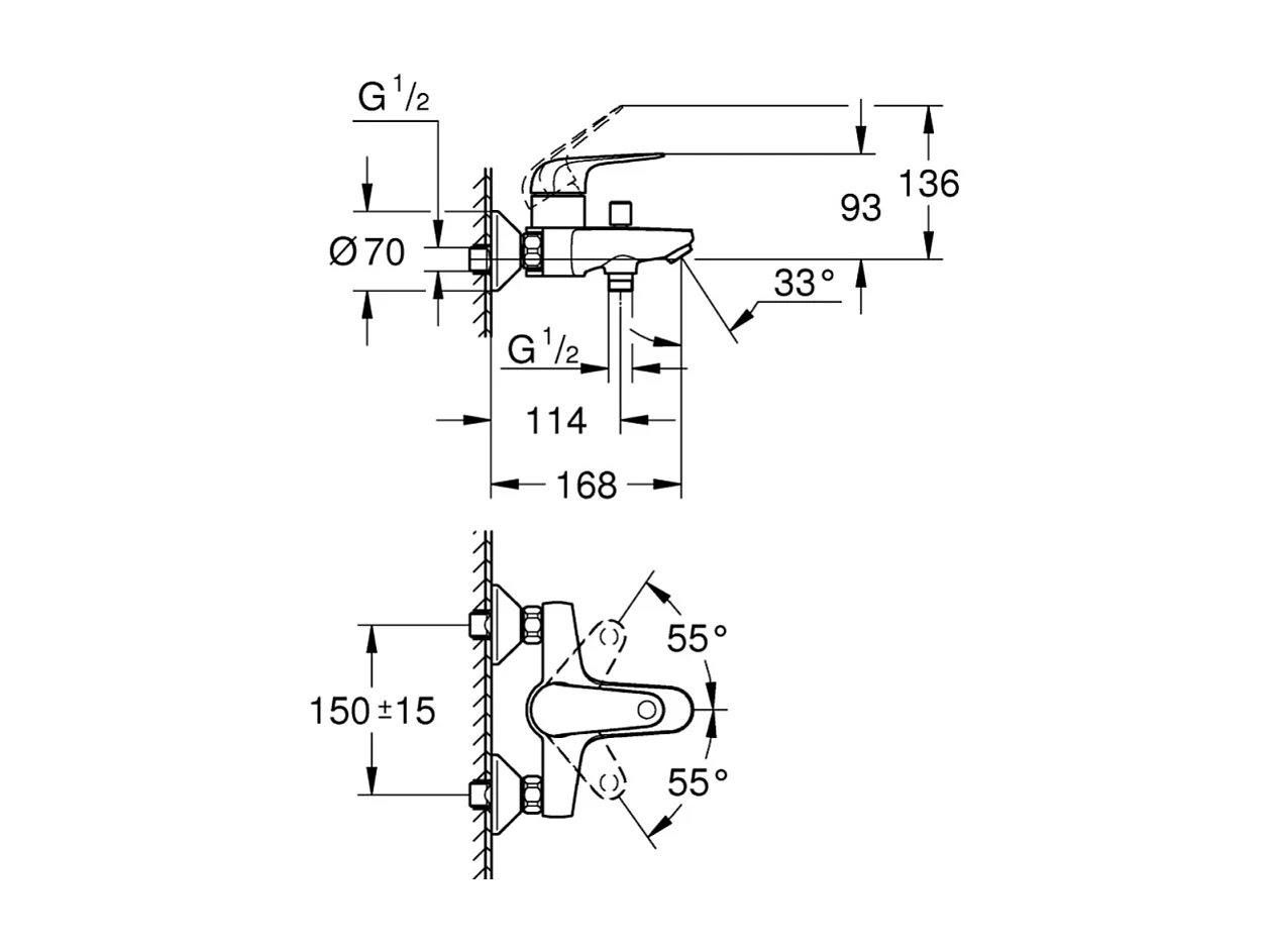 Mitigeur bain mécanique GROHE Bauloop avec ensemble de douche GROHE Vitalio Start