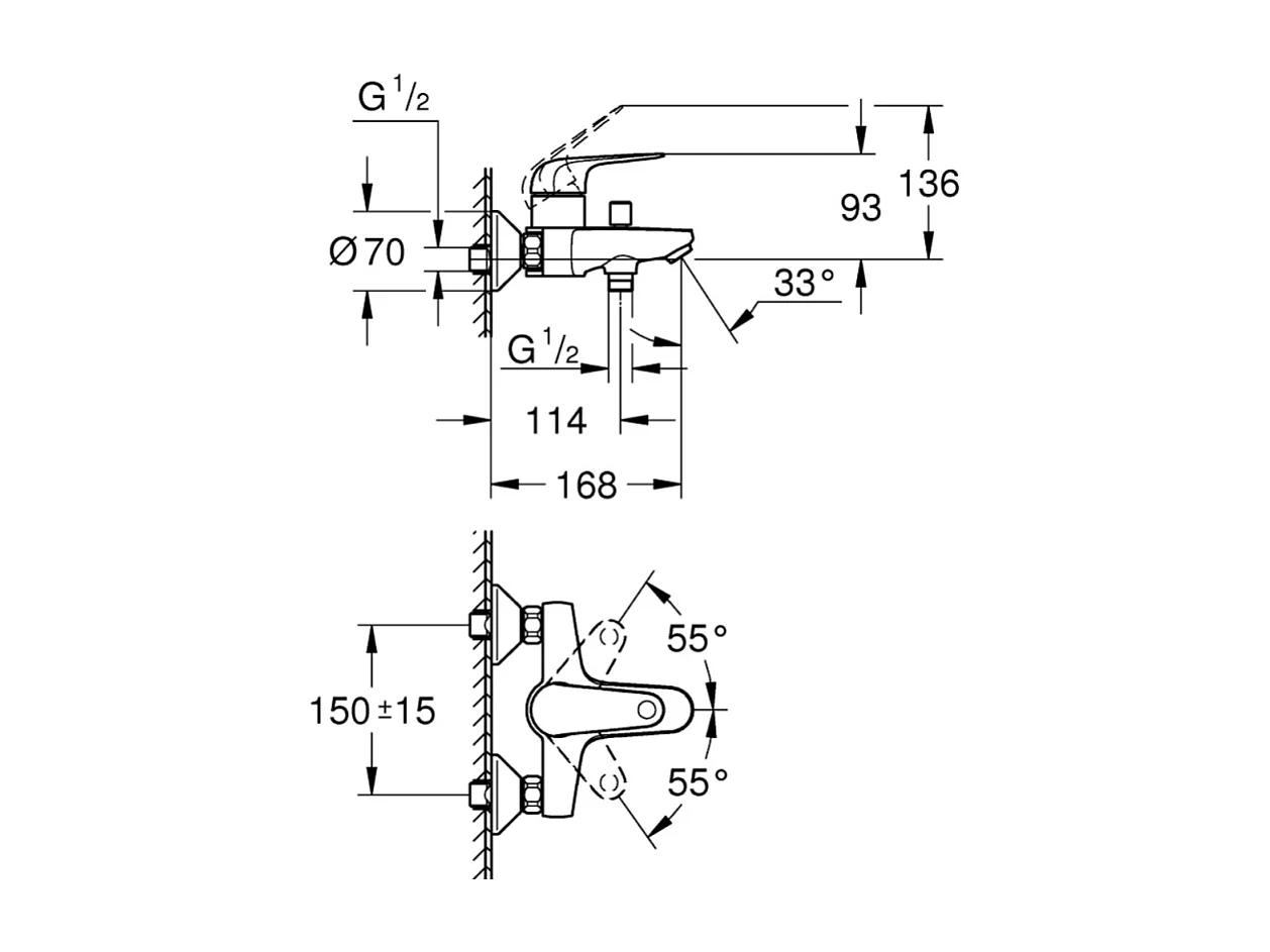 Mitigeur bain mécanique GROHE Bauloop avec ensemble de douche GROHE Vitalio Start