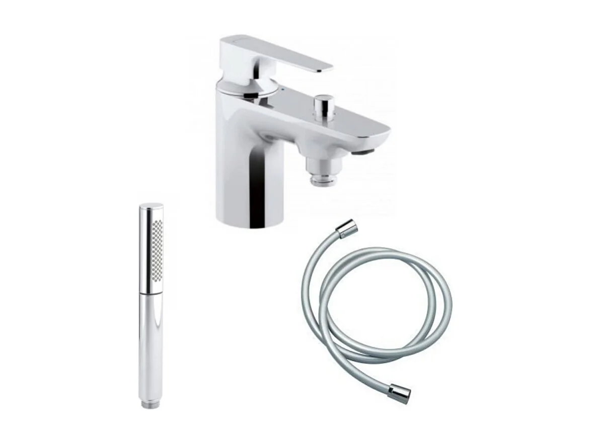 Mitigeur baignoire monotrou JACOB DELAFON Aleo+ + douchette 2 jets Shift Ellipse + flexible 1,6m chromé