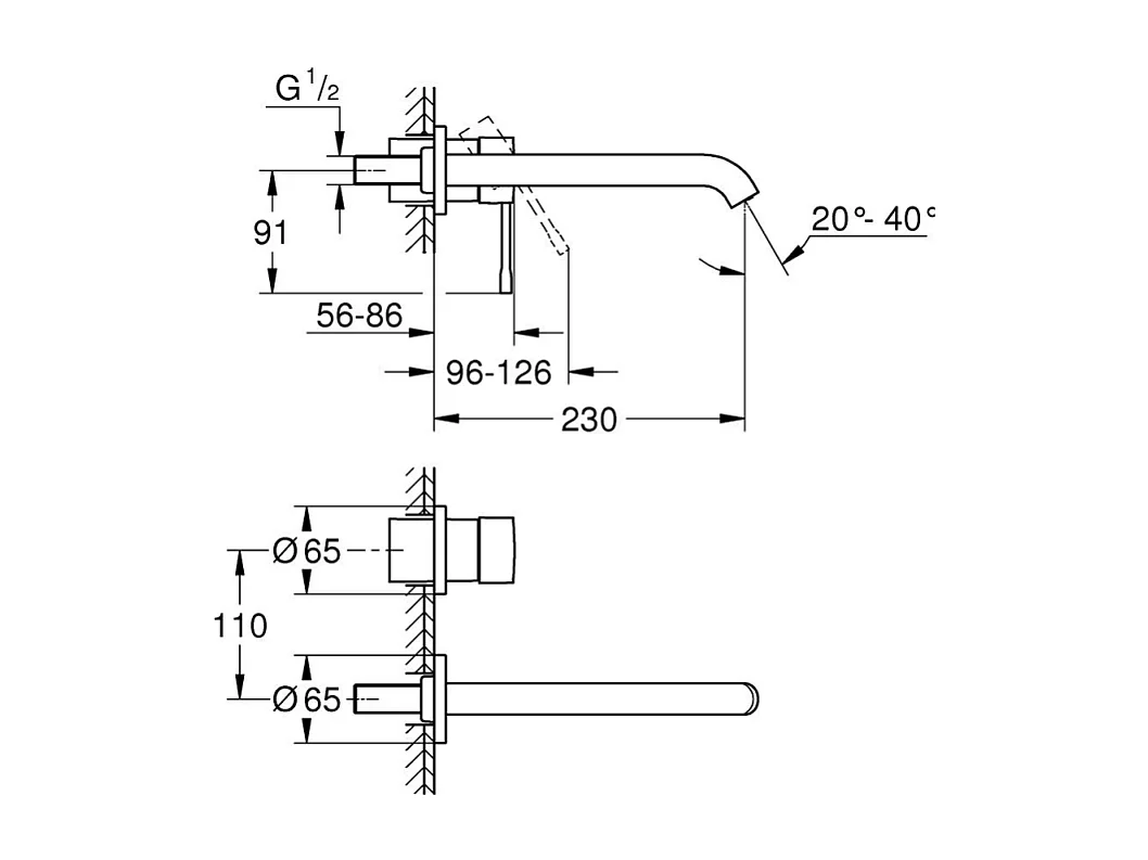 Lot de 2 mitigeurs lavabo mural GROHE Essence 2 trous L Chromé + corps encastré