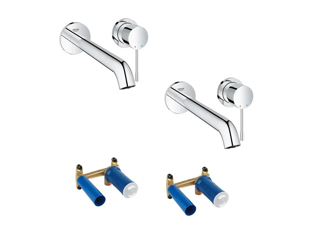 Lot de 2 mitigeurs lavabo mural GROHE Essence 2 trous L Chromé + corps encastré