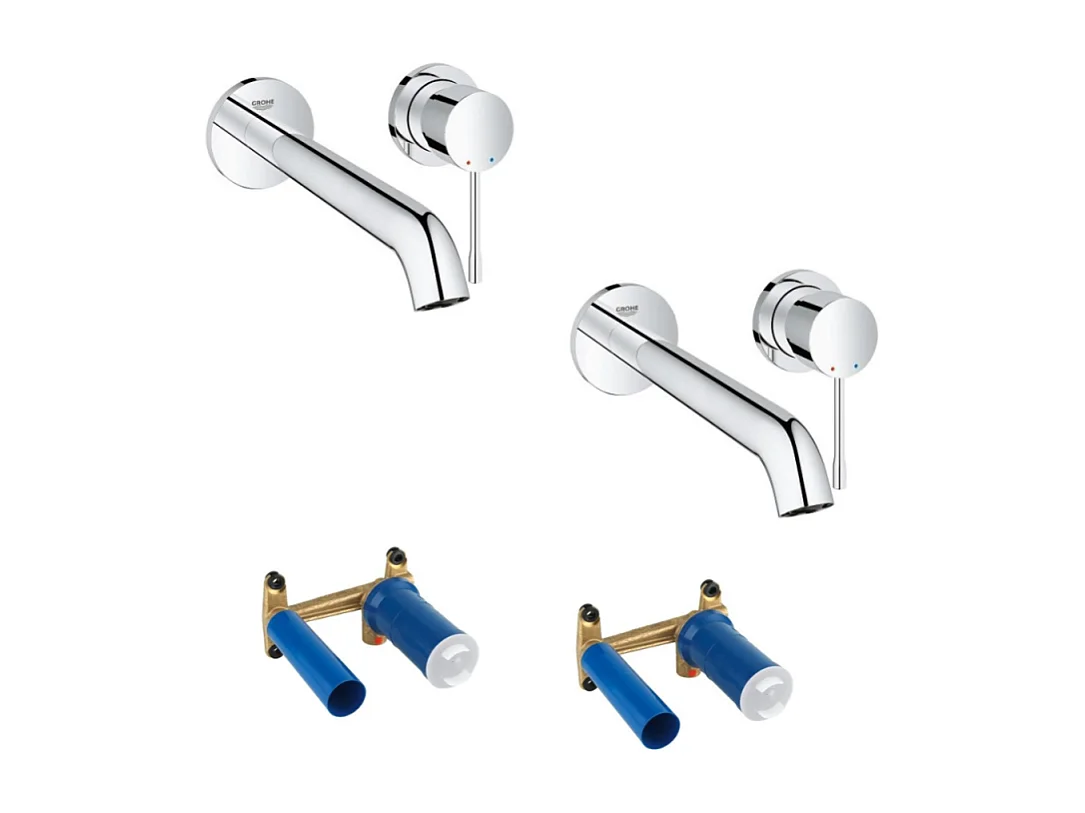 Lot de 2 mitigeurs lavabo mural GROHE Essence 2 trous L Chromé + corps encastré