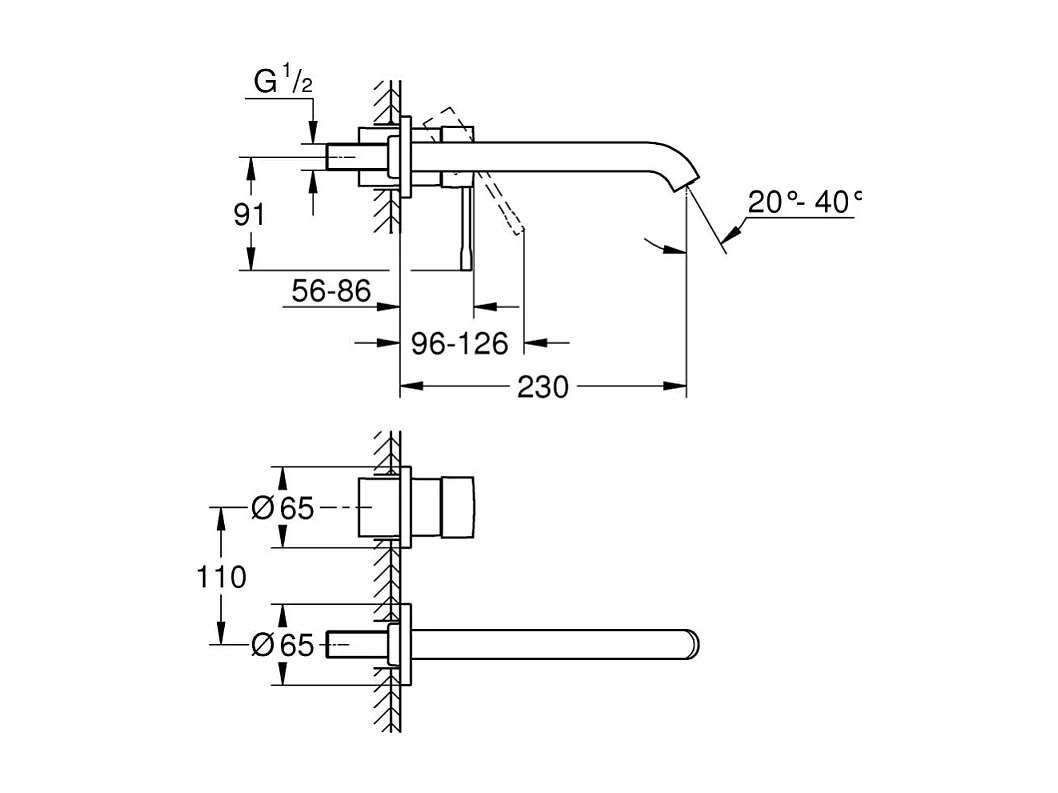 Lot de 2 mitigeurs lavabo mural GROHE Essence 2 trous L Chromé + corps encastré