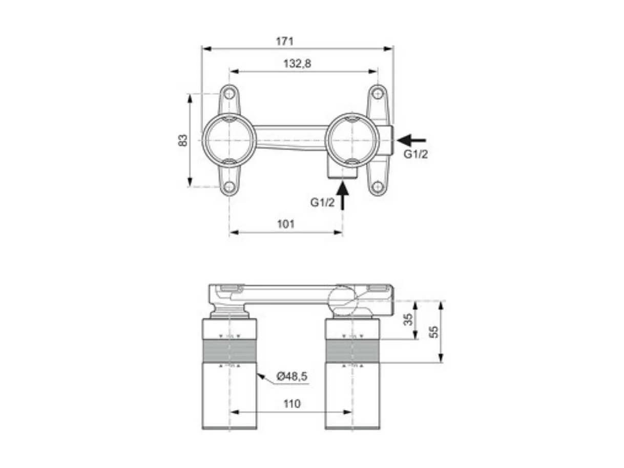 Ideal Standard Cuerpo empotrado para grifo de lavabo Joy y Conca
