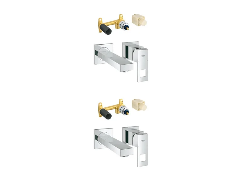 Lot de 2 mitigeurs lavabo mural GROHE Eurocube 2 trous S Chromé + corps encastré