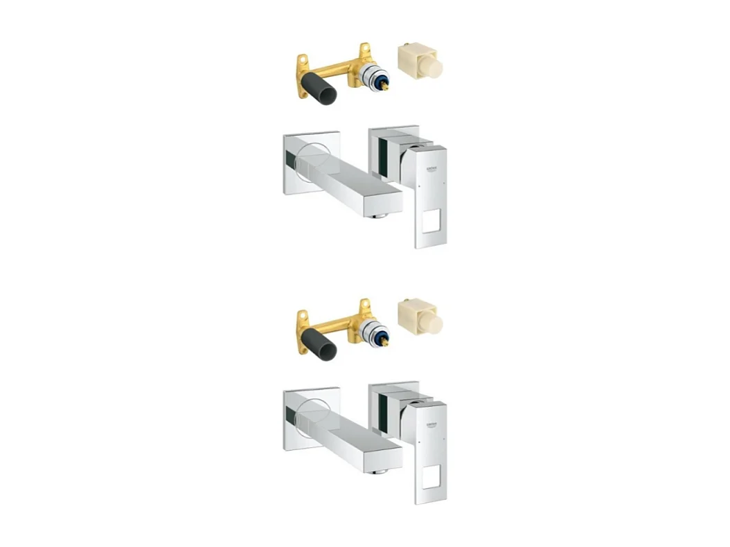Lot de 2 mitigeurs lavabo mural GROHE Eurocube 2 trous S Chromé + corps encastré