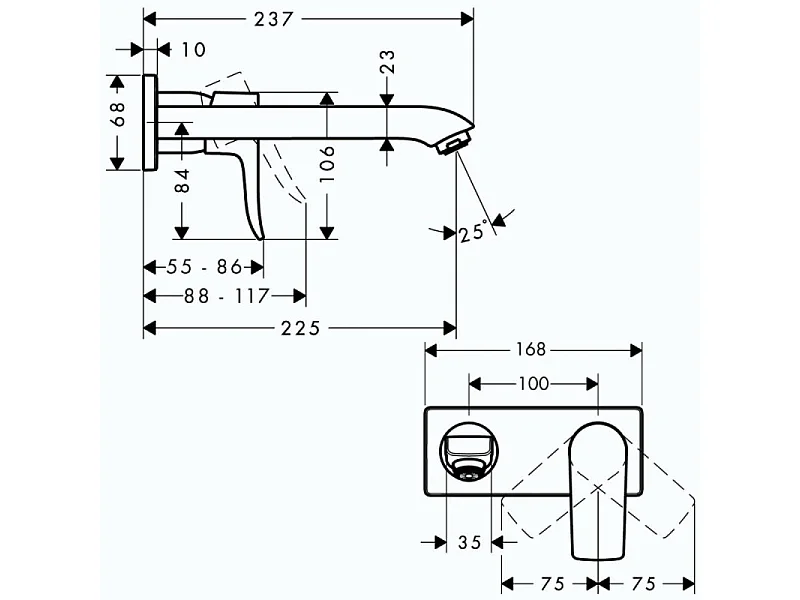 Lot de 2 mitigeurs lavabo encastré HANSGROHE Metris 225, mécanique