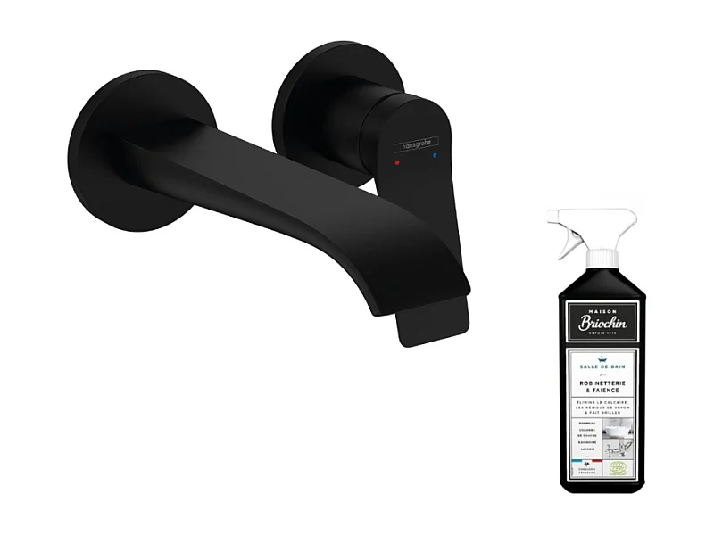 Mitigeur lavabo mural  HANSGROHE bec 195 mm noir mat + nettoyant Briochin