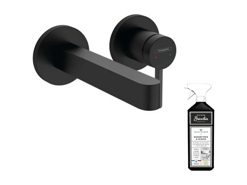 Mitigeur lavabo mural  HANSGROHE Finoris bec 165 mm noir mat + nettoyant Briochin